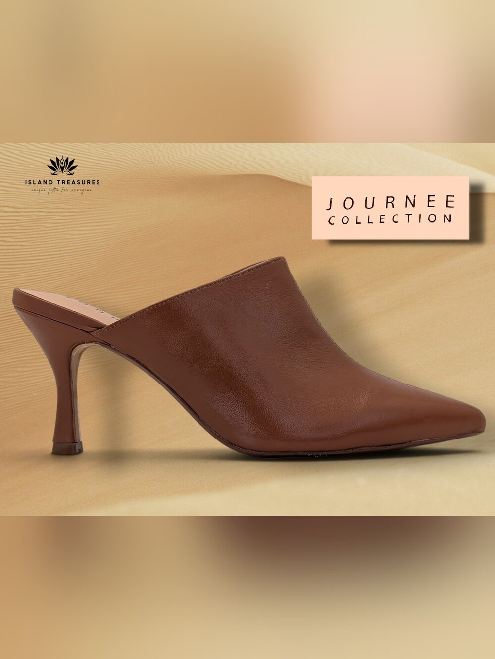 Journee Collection Sz 9 Pointed Toe Mules Brown Slip On Flared Heel Center Seams